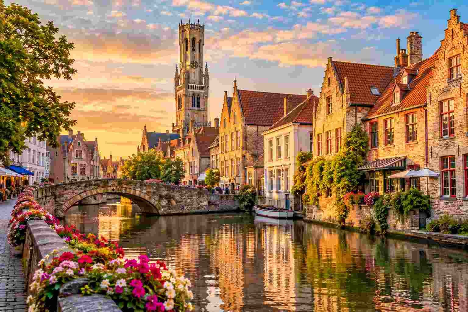 Belgium Cities and Landmarks featuring Bruges canals and historic Belgian architecture