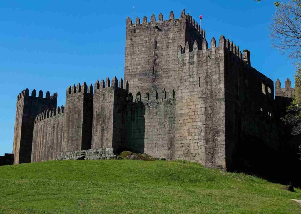 Medieval stone castle with battlements in Guimaraes Portugal